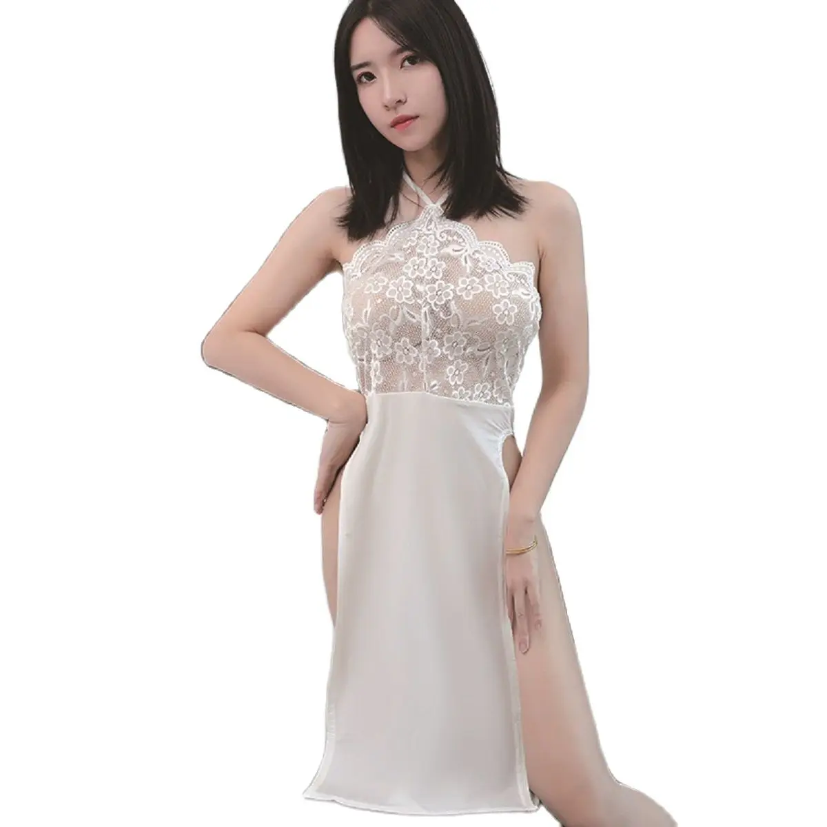 Женское сексуальное привлекательное кружевное платье с воротником хомутиком