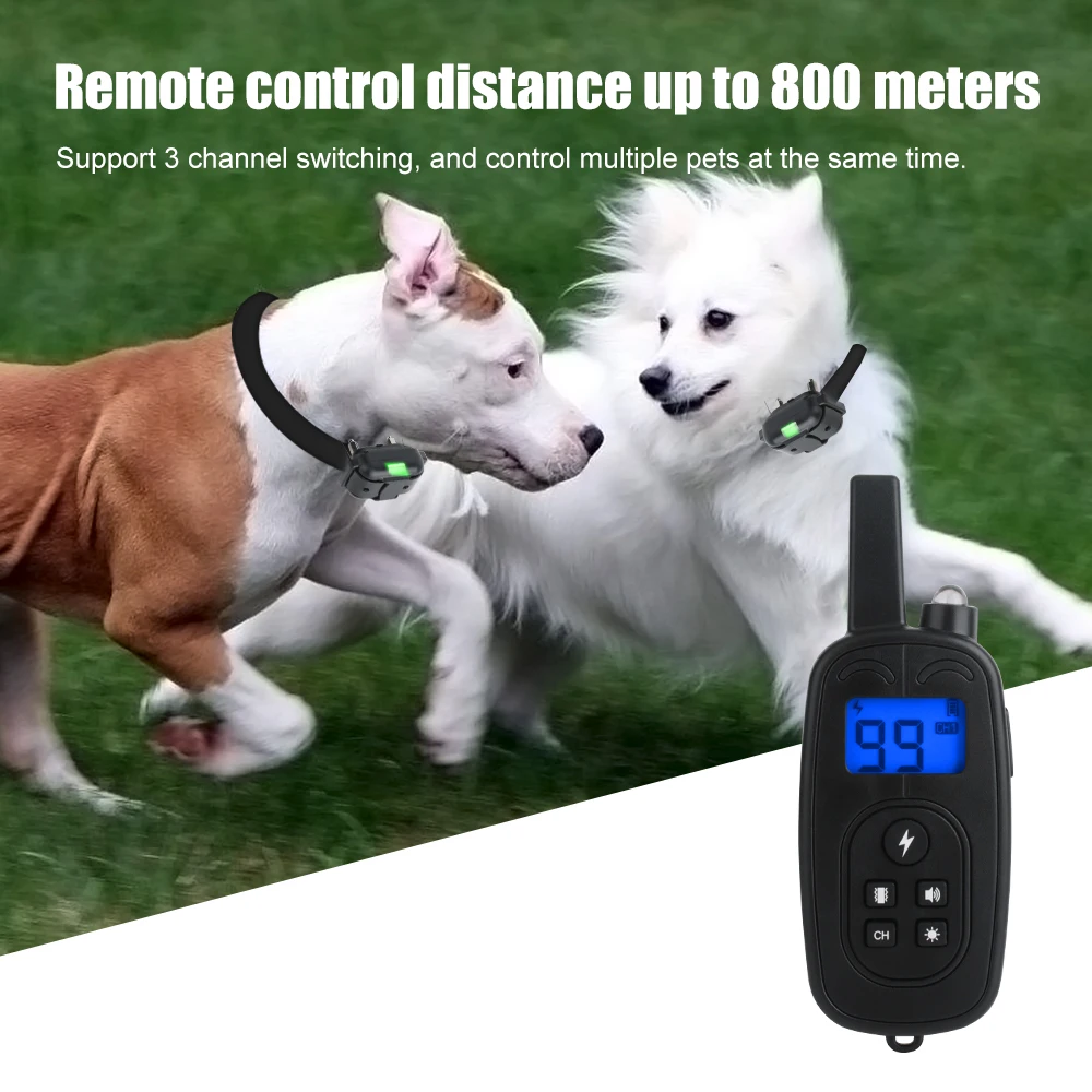 

800m Electric Dog Training Collar Pet Remote Control Waterproof Rechargeable with LCD Display for 2 dogs Anti-Barking Collars