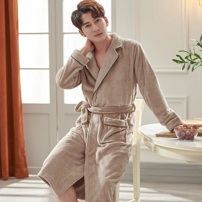 

Халат-кимоно мужской фланелевый длинный, повседневная утепленная одежда для сна, пикантная Домашняя одежда, большие размеры XXXL, Осень-зима