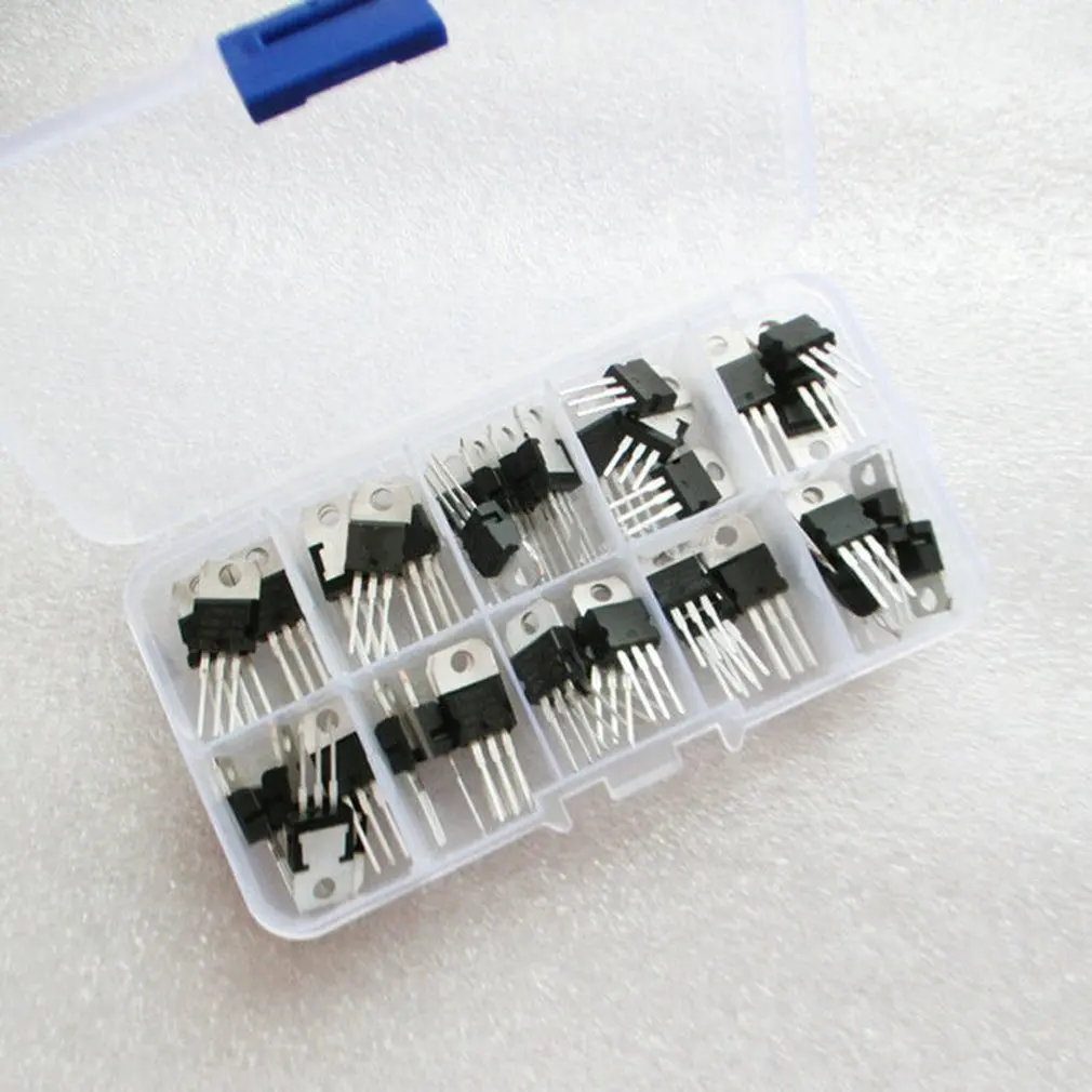 50PCS Voltage Regulator Box Transistor Assortment Kit 10 Value LM317T L7805 L7806 L7808 L7809 L7810 L7812 L7815 L7818 L7824 |