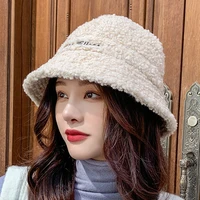winter soft warm bucket hats for women autumn lamb plush hat fisherman sunscreen fishing hat lady casual flat panama cap korean