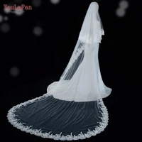 youlapan v105 lace edge wedding veil short front veil long floral appliques cathedral bridal veil brides dress veil soft tulle
