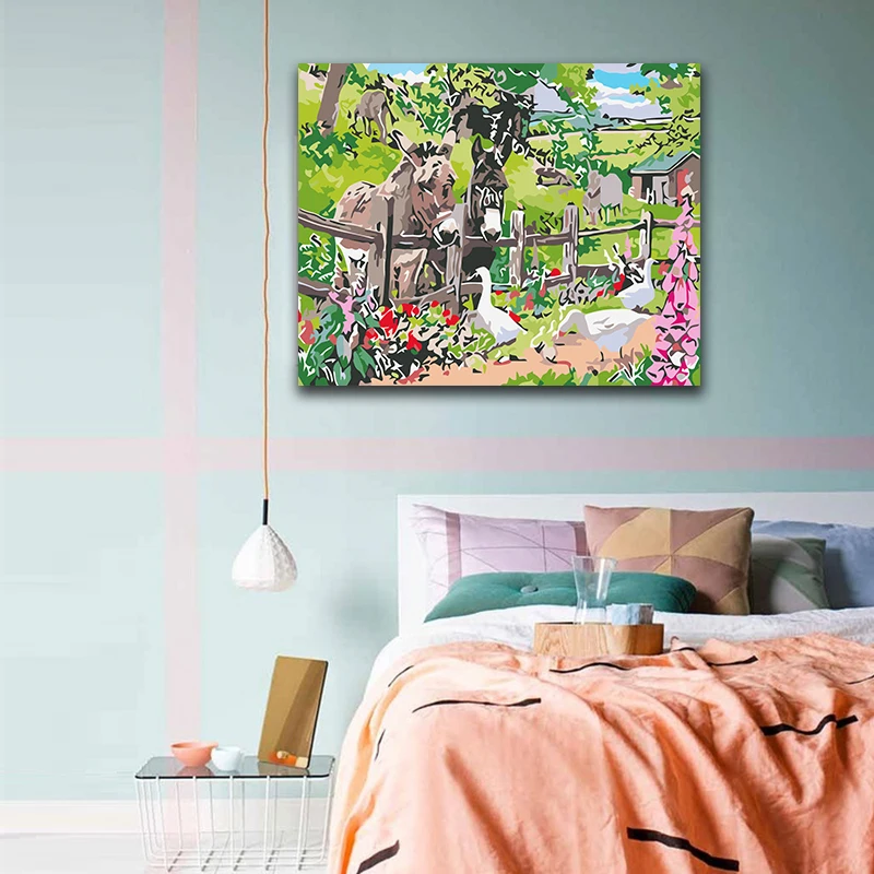 DIY картинки для раскраски по номерам с цветами пестик и птицы Картина рисования в