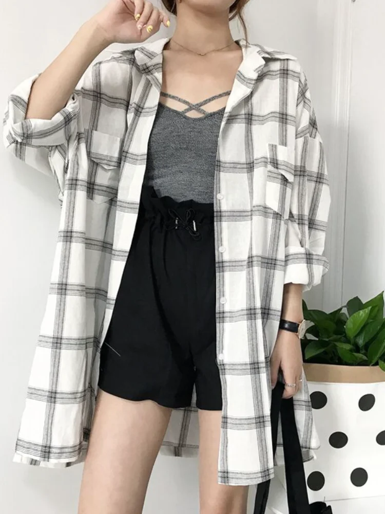 Женские клетчатые рубашки 2021 весенние блузки с длинным рукавом офисные женские