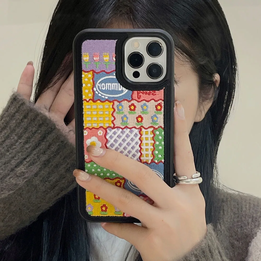 Модный Стильный чехол для телефона с вышивкой и цветами iPhone 13 12 11 Pro Max XS XR 7 8 Plus SE 2020