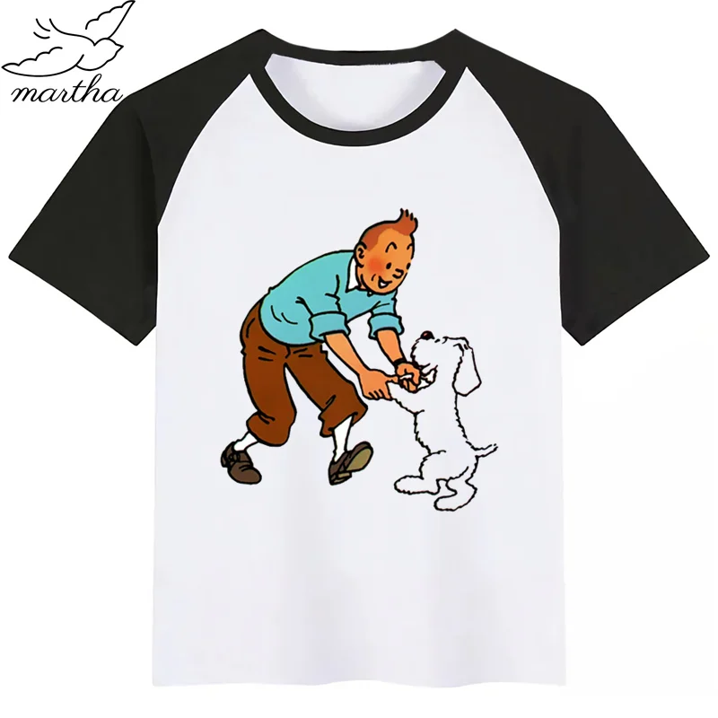 Tintin/модная футболка с рисунком для маленьких мальчиков и девочек Детский топ