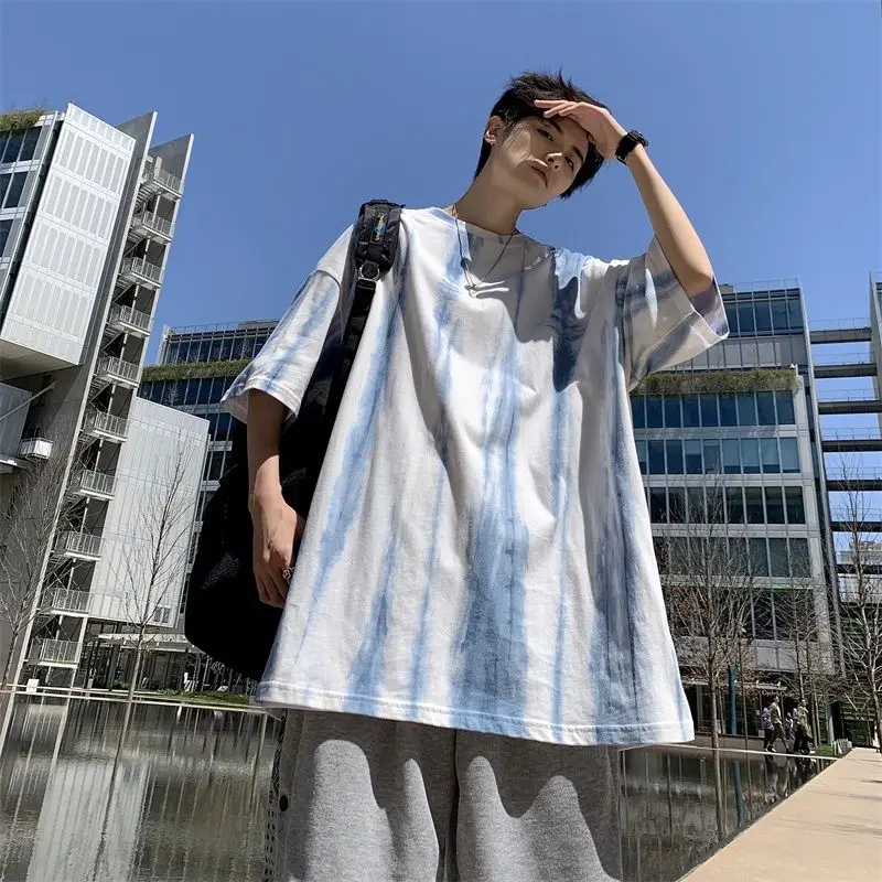 

Summer Cotton Short-sleeved T-shirt Men's Fashion Printing Casual T Shirt Men Streetwear Loose Hip-hop Tie-dye Tshirt Mens M-2XL