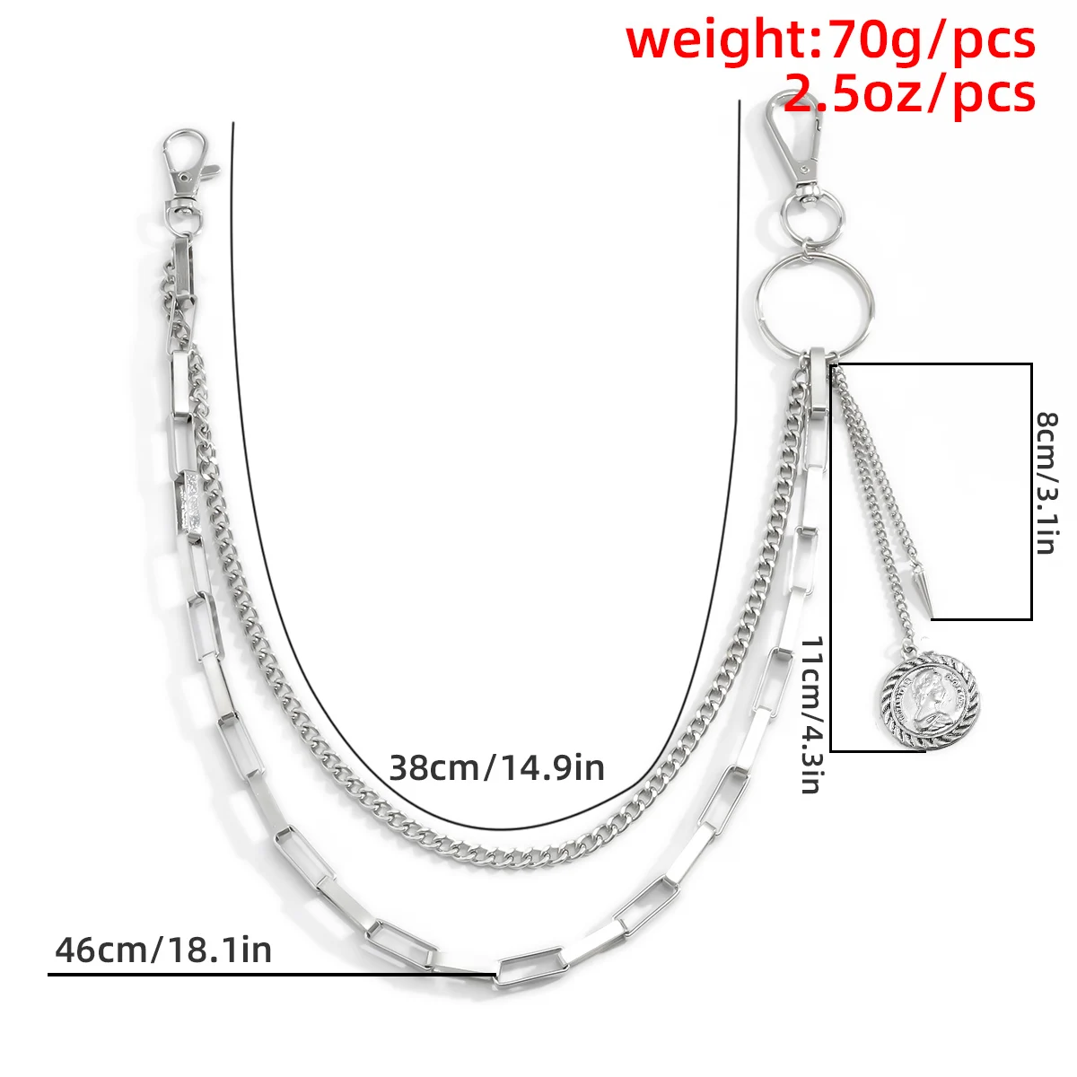 

SHIXIN Big Ring Trousers Key Chain Rock Punk Waist Chain Keychains Jean Fashion Pant Chains Lanyards Hip Hop Jewelry Accessories
