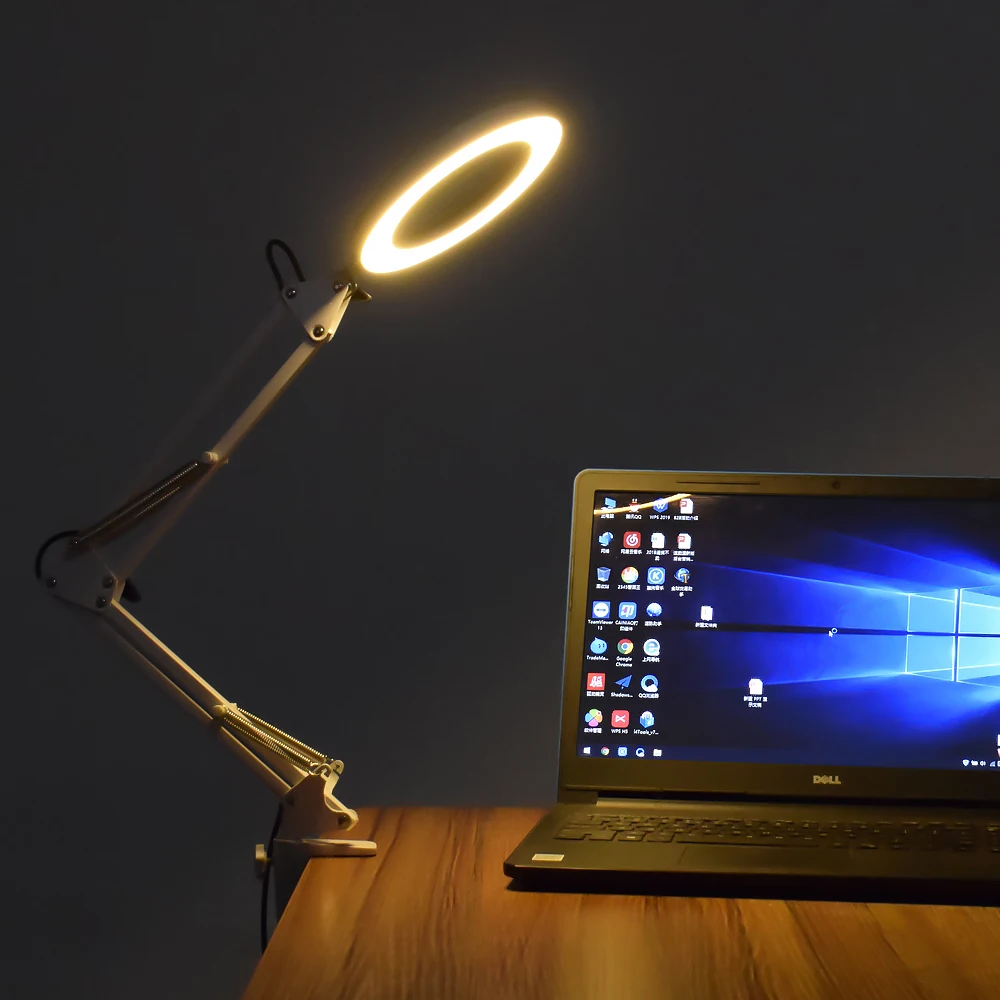 NEWACALOX Table Clamp USB 5X Folding Magnifier Soldering Third Hand Tool Desk Lamp 3 Colors LED Illuminated Magnifying Glass image 5