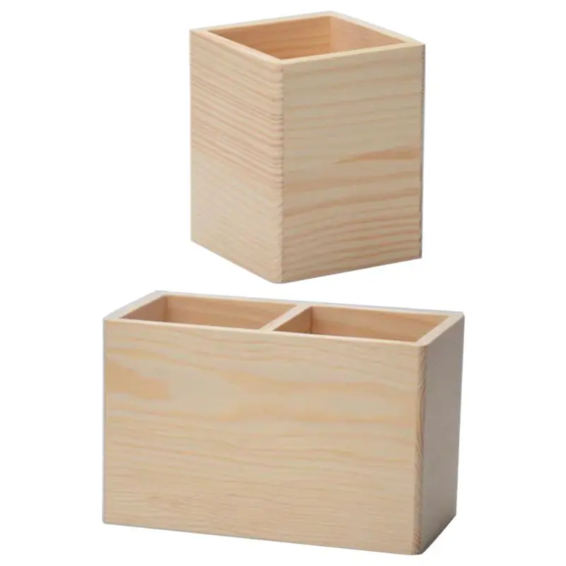 

Wooden Remote Control Storage Pen Phone Holder 1/2 Grid Organizer Desktop Office 1XCE