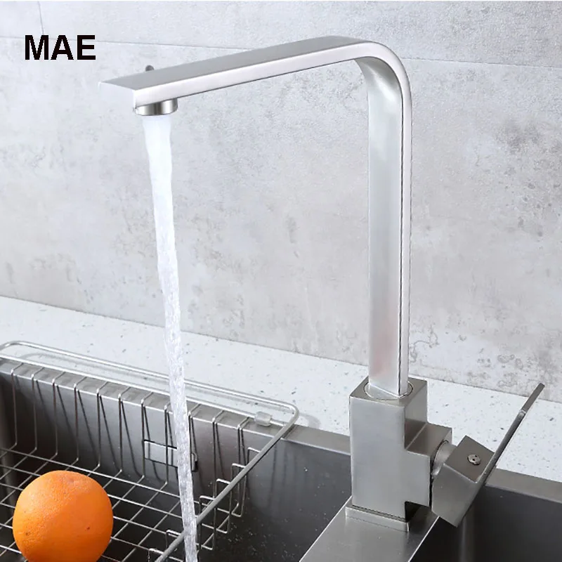 Black Square Brass Kitchen Faucet Single Lever H/C 360 Rotation Mixer Tap Basin Water Crane For Bathroom | Обустройство дома