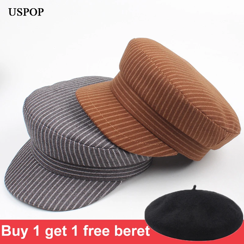 Кепки для газетчика USPOP в полоску женские винтажные шерстяные кепки с плоским