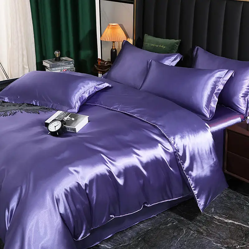 Conjunto de cuatro piezas de seda, de estilo europeo bajera s&aacute;bana, funda de edred&oacute;n de seda de morera desnuda para dormir, env&iacute;o gratis-2