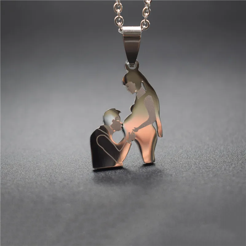 Милые женские ожерелья из нержавеющей стали для беременных папа поцелуй мама и