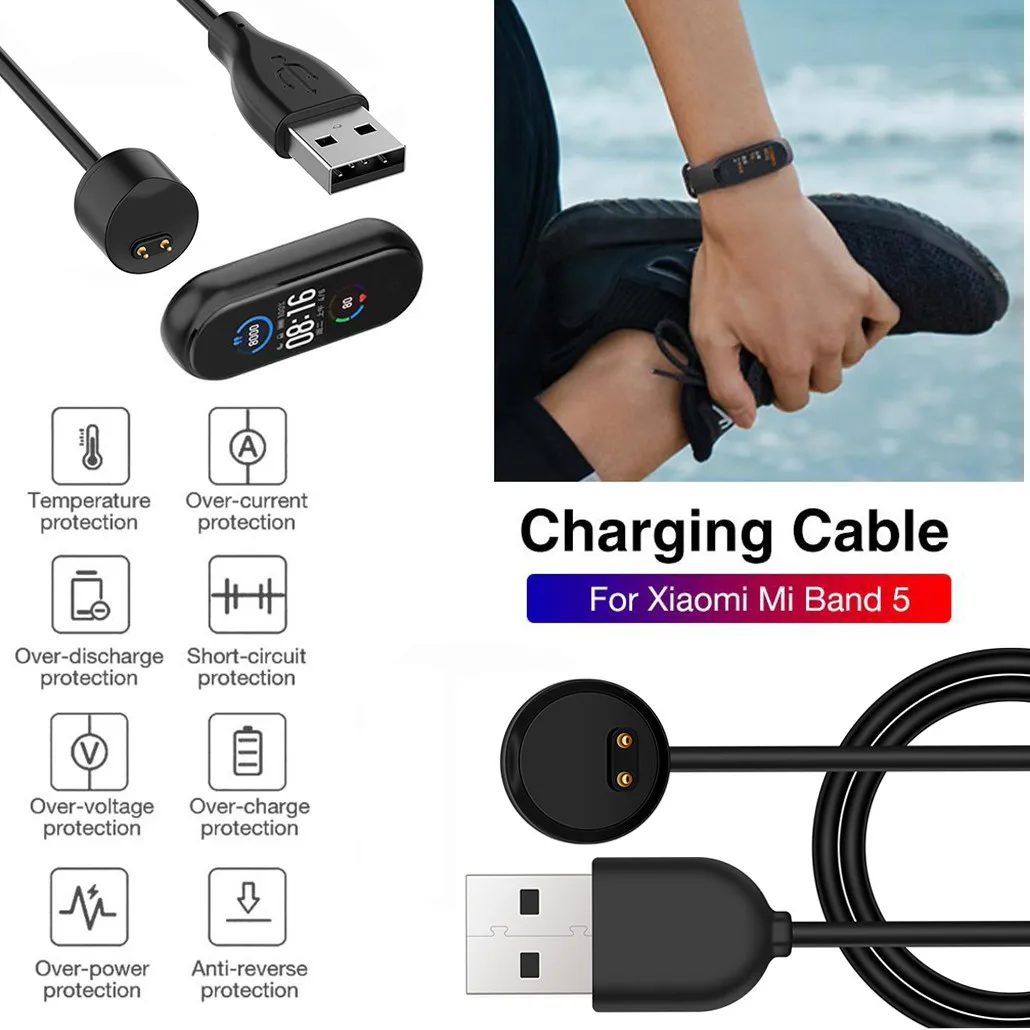 Usb кабель для зарядки смарт часов Xiaomi Mi Band 5 зарядный провод браслета адаптер