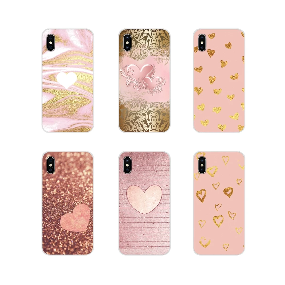 Аксессуары чехлы для телефонов золотые розовые с сердечками Huawei Mate Honor 4C 5C 5X 6X 7 7A 7C