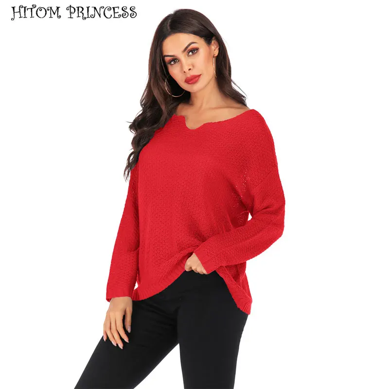 

HITOM PRINCESS Women Autumn Loose Sweater And Pullovers Female Knitted Jumper Top Long Sleeve Pull Femme