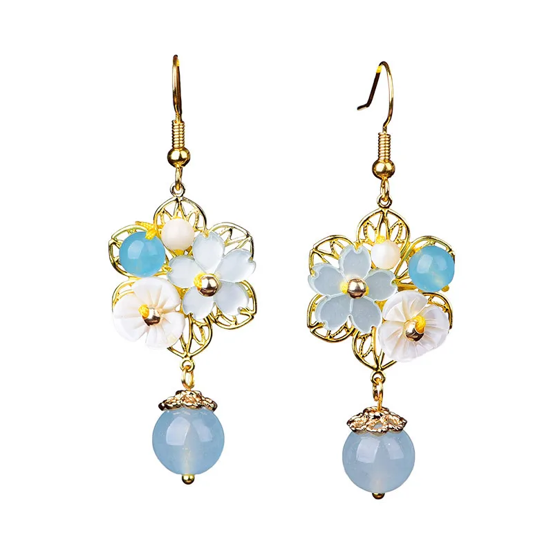 Цветы халцедона украшения драгоценности Hetian нефритовый Агат серебро 925 пробы