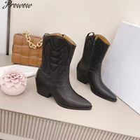 prowow large size34 41 women pointed toe zipper boots ladies black genuine leather ankle boots zapatos botines mujeres shoes