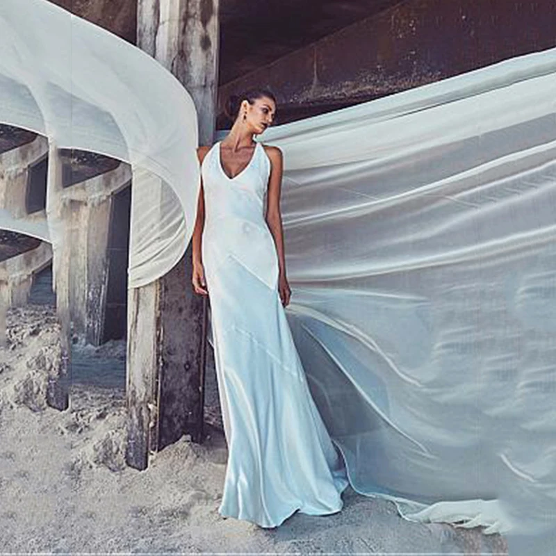 

YILIBER New simple wedding dress backless sleeveless design chiffon lace bride dresses princess dress plus size tailor-made