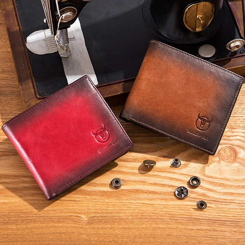 Мужской кожаный кошелек kf-BULLCAPTAIN с RFID-защитой от кражи двойной ультратонкий
