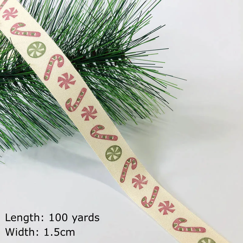 100 Yards 100 ярдов напечатанные хлопковые ленты Merry Christmas 15 мм DIY швейная подарочная упаковка хлопчатобумажная лента Новогодняя лента - Цвет: 100 Yards