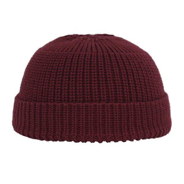 wine red Зимняя Круглая Шапочка без полей Docker Кепка уличная мужская безрукавка шапка хип-хоп вязаные шапки женские с манжетами Короткие Твердые тыквы портативная Дыня шапка s - Цвет: wine red