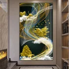 Абстрактная золотая линия плакат олень и дерево в облаке Холст Картина рисунок золотая Настенная картина для гостиной домашний декор