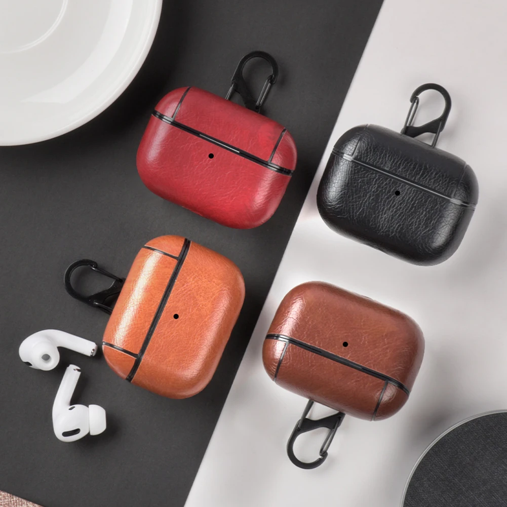 Bluetooth наушники кожаный чехол для Apple AirPods 1 2 Pro ткань анти-потеря противоударный чехол PU кожа для Air Pods 3 с крючком