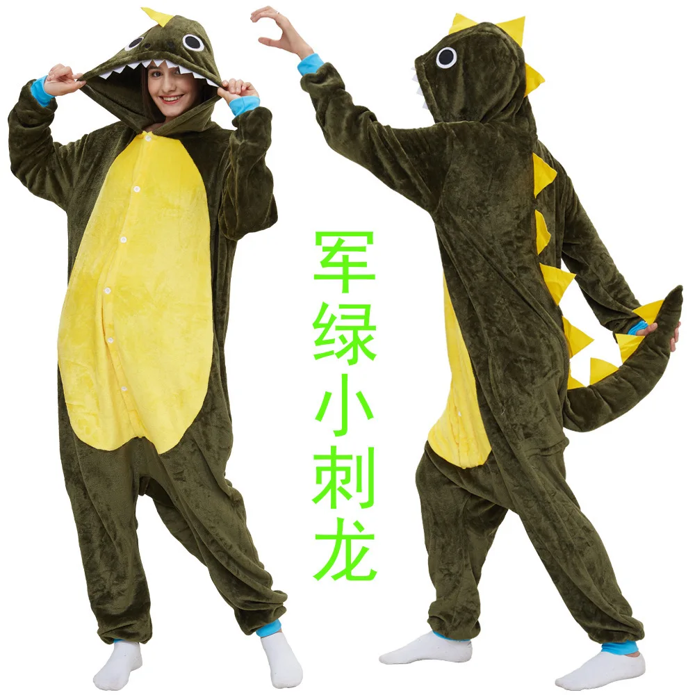 

Army Green Small Thorn Dragon Cartoon Animal One-piece Pajamas Men's and Women's Lovely Home Clothes Play Clothes Animal Pajamas