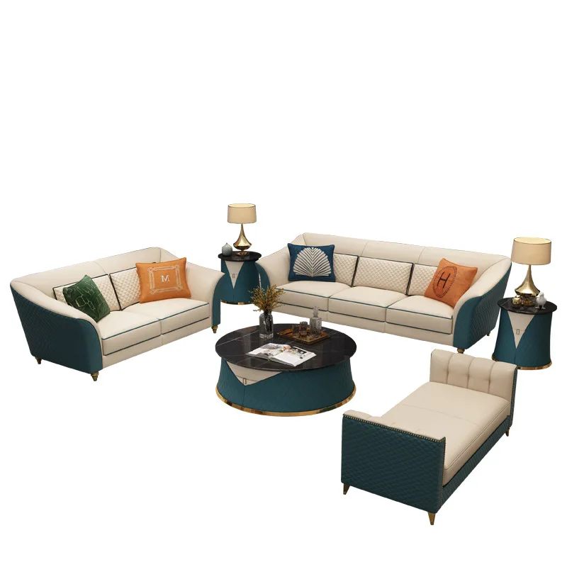 

Post modern light luxury leather sofa Hong Kong style model room designer American leather sofa European villa sofa