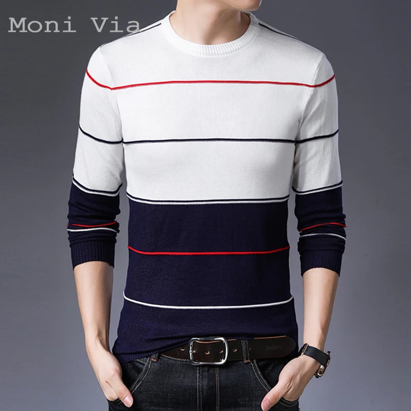 

2021 New Brand Men's Sweater Autumn Winter Striped Round-Collar Pullover For Men Slim Knittwear Korean Casual Male Homme Sweater