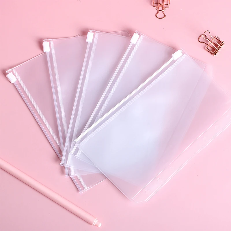 

3pcs Binder Pockets A5 A6 A7 Binder Zipper Folders For 6-Ring Notebook Binder Transparent Loose Leaf Pouch Document Filing Bags