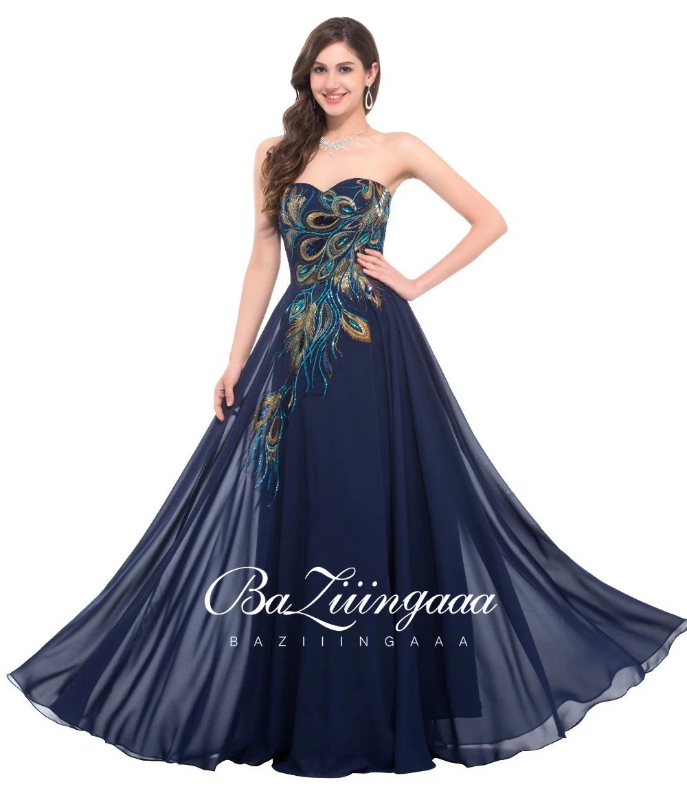 

BAZIIINGAAA Vintage Prom Dresses Long 2021 Chiffon Party women Suitable for Formal Evening Graduation Peacock Embroidered Robe