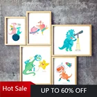 Самоклеящаяся настенная живопись стикеры освоения космоса, с проектом динозавра из мультфильма, скандинавские плакаты картинки для детей с принтом украшения комнаты