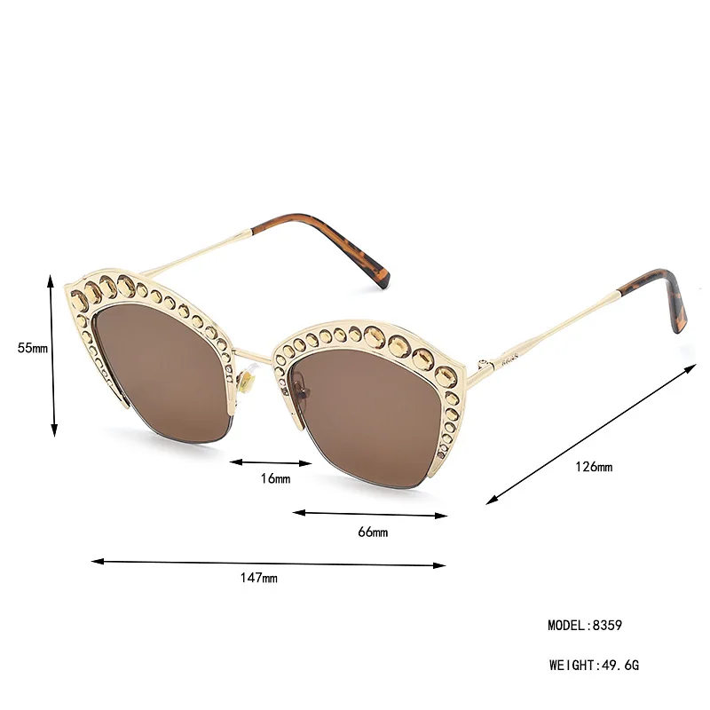 

2021 new fashion sunglasses studded in colored diamond, Europe and America sunglasses female metal half frame sunglasses