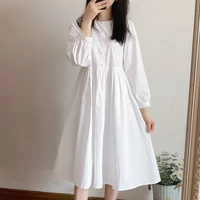 qweek japanese kawaii white dress 2021 autumn long sleeve mori fairy princess elegant party dresses woman robes alt clothes