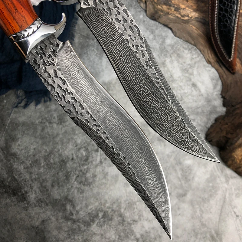 Охотничий нож ручной работы из дамасской стали с фиксированным лезвием кожаные