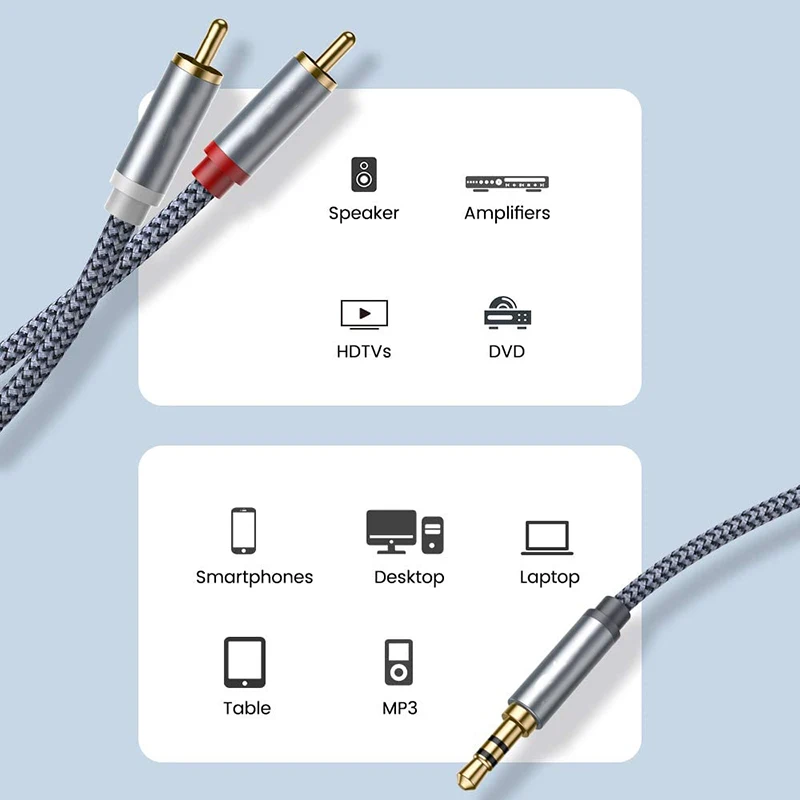 Кабель RCA-3 5 мм 2 шт. (6 футов) аудиокабель RCA от 3 до штекеров [экран hi-fi звук]