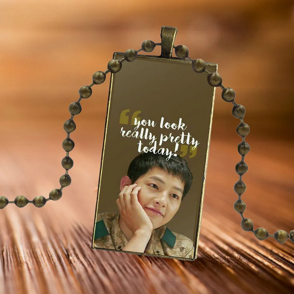 Descendants Of The Sun Song Joong Ki Glass Cabochon Pendant Necklace Rectangle Fashion For Women Children | Украшения и
