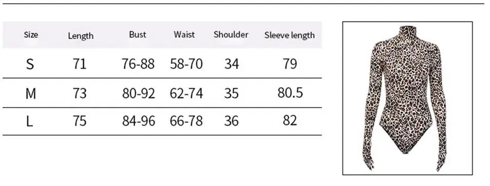 

Women Bodysuit Ladies Rompers Jumpsuit leopard Print Skinny Long Sleeve Turtleneck Casual Button With Fingers S-L