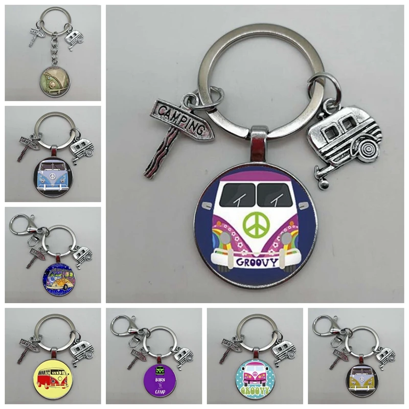 Новинка винтажный брелок для ключей в стиле хиппи с надписью Peace фургон автобус