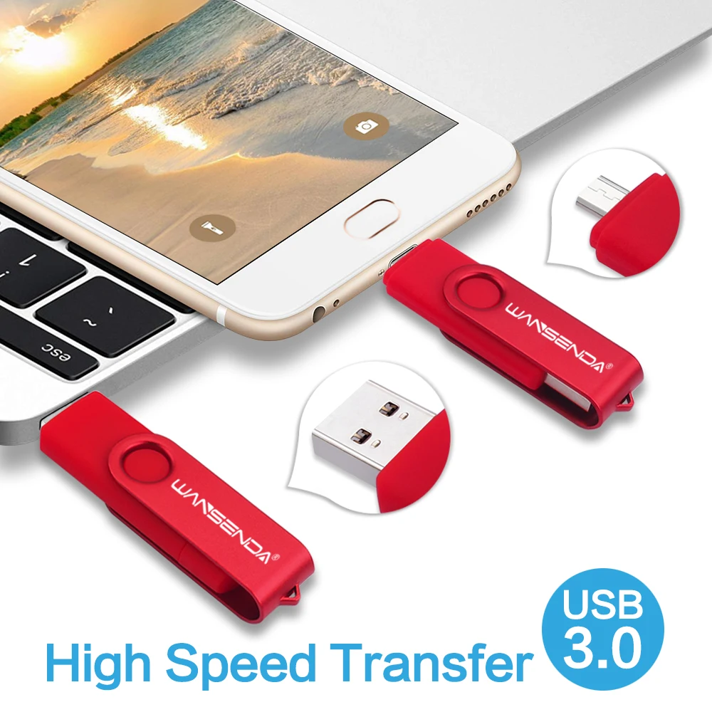 WANSENDA OTG USB 3 0 флэш накопители для Android/ПК 8 ГБ 16 32 накопитель 64 Гб 128 256 внешнее