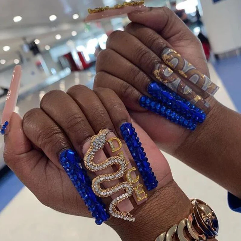 

New Style DIY Snake Nail Art Charms With Zircon Glod/Sliver Retro Alloy Snake Wave Crystal Rhinestones For Nails Art Decorations
