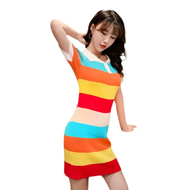 2019 летнее платье женское модное повседневное цветное Полосатое Повседневное
