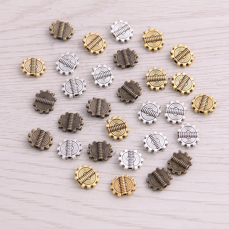

SWEET BELL 150pcs 8*10mm Three Color Steampunk Gear Bead Spacer Bead Charms For Diy Beaded Bracelets Jewelry Handmade Making