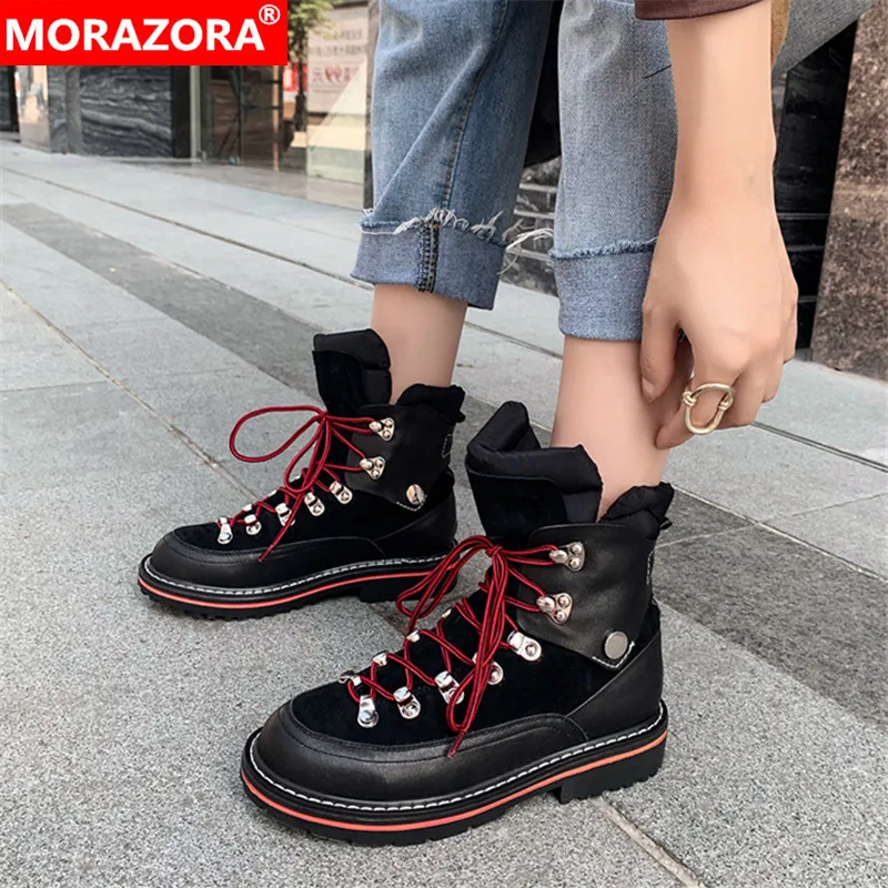 Женские утепленные ботильоны MORAZORA черные из натуральной кожи на низком каблуке с