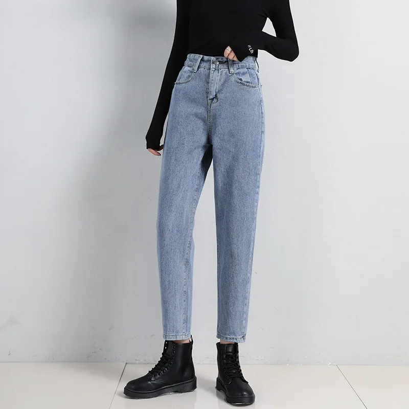 

Vintage Woman High Waist Mom Jeans Solid Harem Cowboy Denim Pants Loose Casual Streetwear Women Denim Trousers female 2021 new