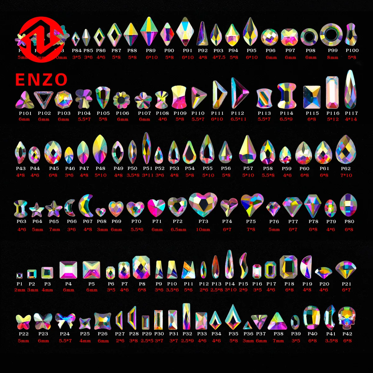 100 шт. новинка распродажа Стразы для ногтей с плоским основанием Красочные AB