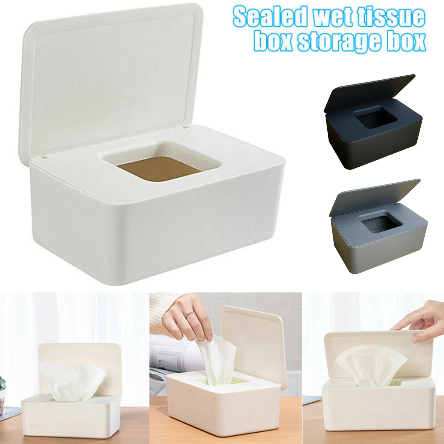 

Behogar Dustproof Wet Wipes Tissue Storage Boxes Case Holder Dispenser with Sealed Lid for Home Office Rooms Desk Napkin Holder